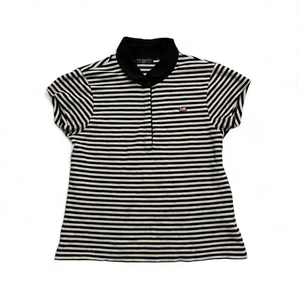 Polo Jeans Co Ralph Lauren black & white striped polo shirt Size M